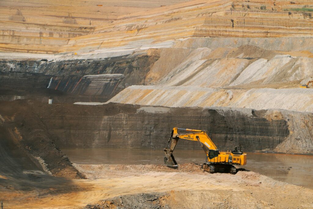 Excavator working in an open-cut mine